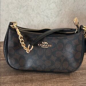 Coach Brown and Gold Signature Shoulder Bag